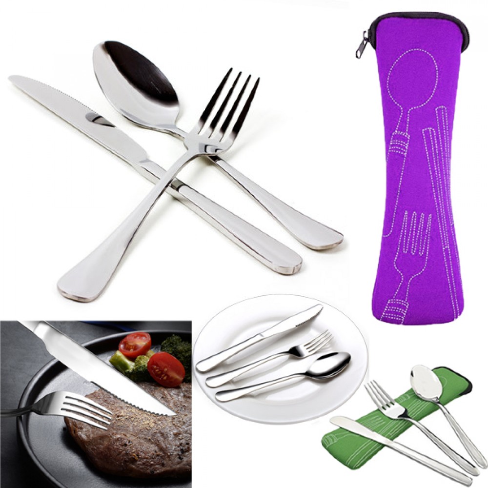Custom Printed 3 In 1 Travel Cutlery Set Custom Printed 3 In 1 Travel Cutlery Set