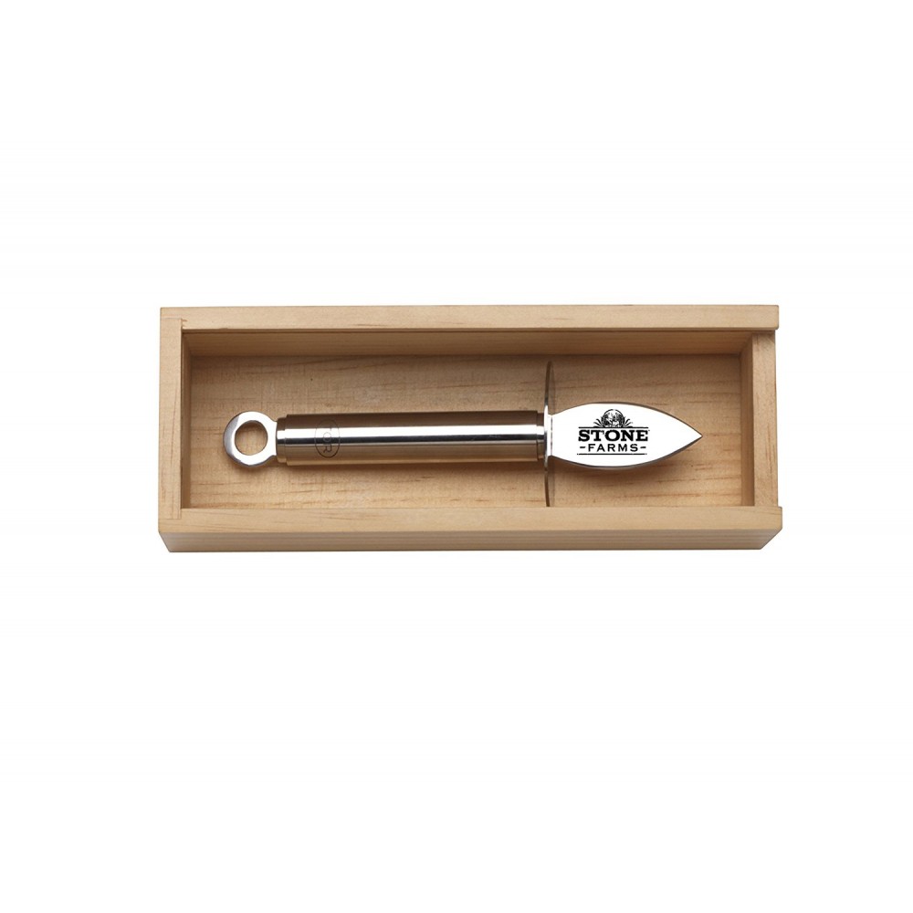 Logo Branded Oyster Shucker Knife in Natural Wood Gift Box