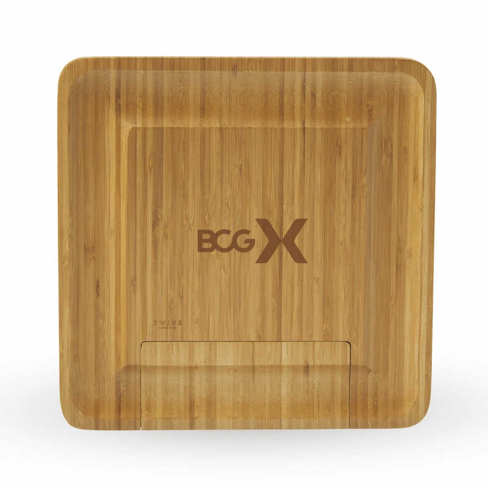Twine Living Bamboo Cheese Board and Knife Set with Logo