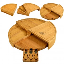 Multi Level Bamboo Board With 3 Cheese Tools Custom Imprinted  Multi Level Bamboo Board With 3 Cheese Tools Custom Imprinted