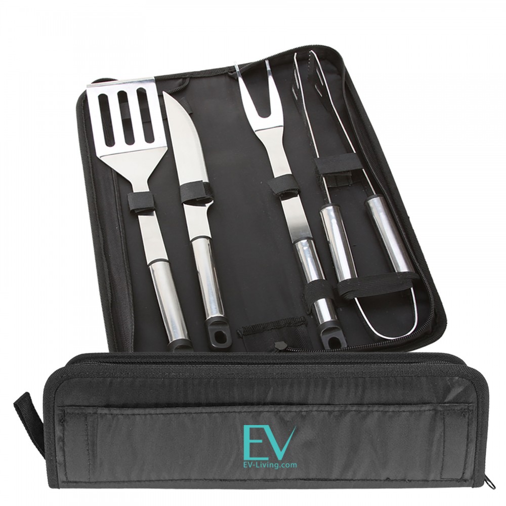 5 Piece Stainless Steel BBQ Tool Set Custom Imprinted 5 Piece Stainless Steel BBQ Tool Set Custom Imprinted