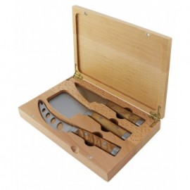 Full Tang Cheese Knife Set w/Beechwood Case (3 Piece) with Logo