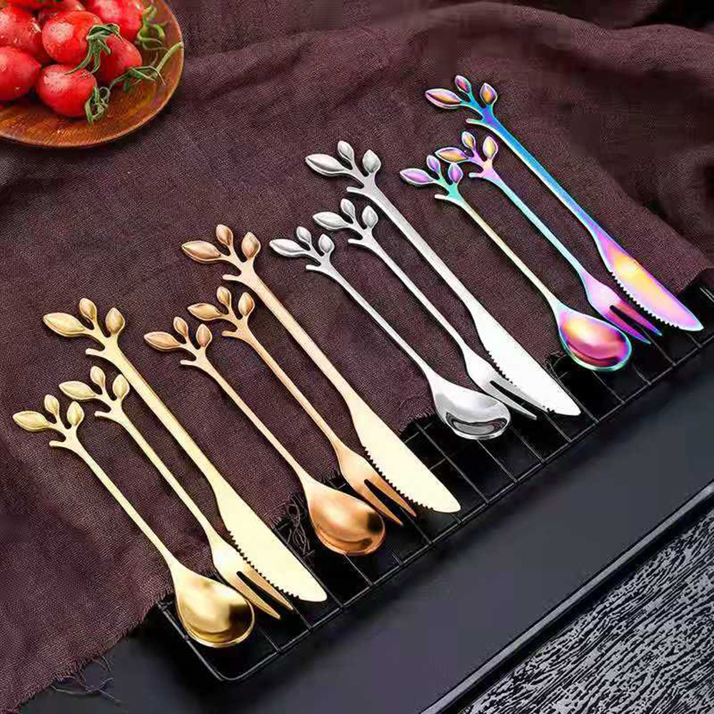 Stainless steel leaf knife, fork and spoon Logo Branded Stainless steel leaf knife, fork and spoon Logo Branded