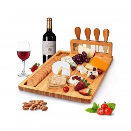 Logo Branded Bamboo Cheese Board with 4 Knives