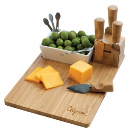 BistroTek Premium Bamboo Duo Appetizer & Cheese Set with Logo