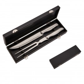 Custom 2Pc Stainless Steel Carving Set in Black Box