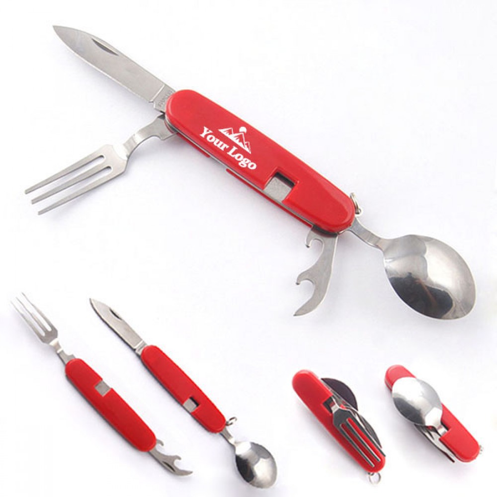 Custom Printed 4-in-1 Folding Camping Cutlery Knife Custom Printed 4-in-1 Folding Camping Cutlery Knife