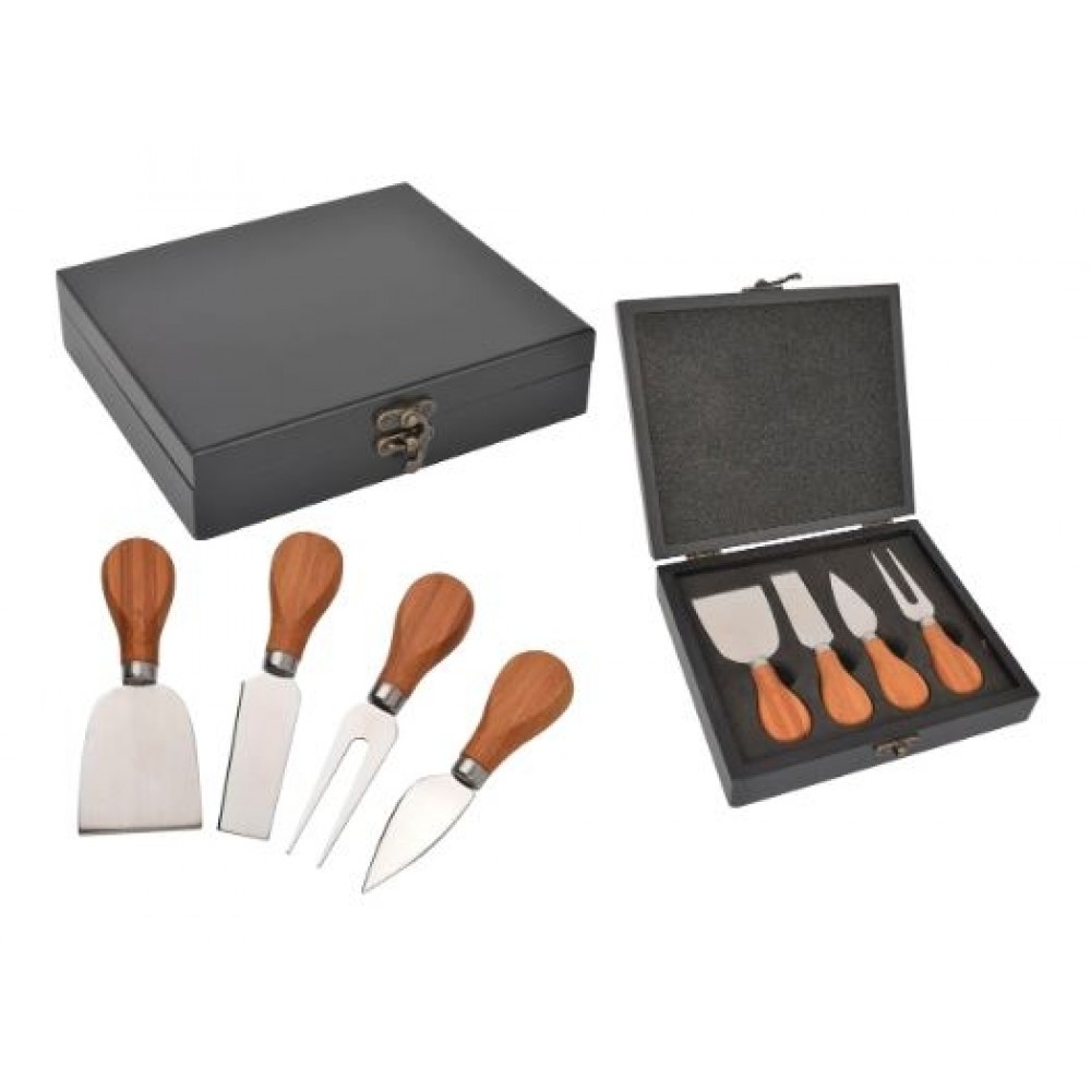 Gourmet Four Piece Cheese Knife Set with Wood Case with Logo