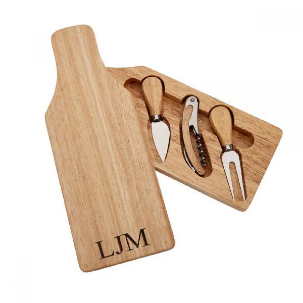 Custom Paddle Board Wood Cheese Board w/4-pc Metal Handle Utensils