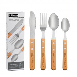 304 Stainless Steel Flatware Set W/Wooden Handle with Logo  304 Stainless Steel Flatware Set W/Wooden Handle with Logo