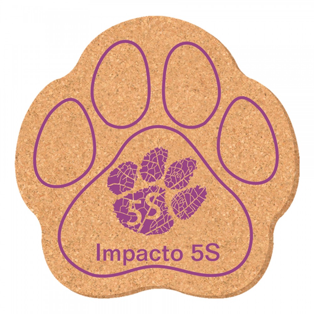 5" X 5" Paw Shape Solid Cork Coasters with Logo