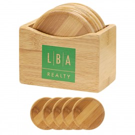 Promotional 5 Piece Bamboo Coaster Set w/Coaster Stand