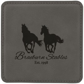 Square Coaster - Gray - Leatherette with Logo