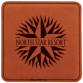 Logo Branded 4" Square Rawhide Laserable Leatherette Coaster