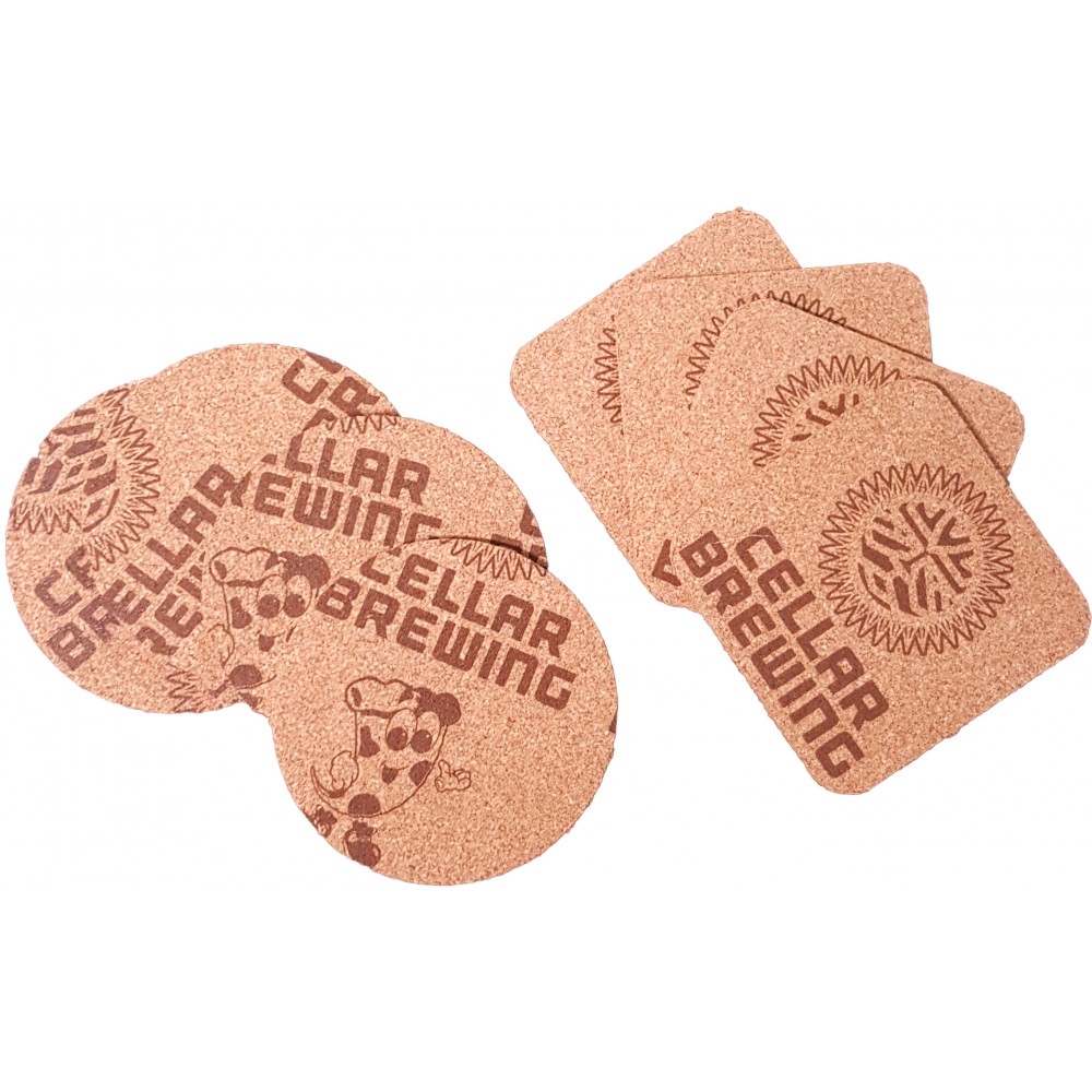 Custom Imprinted 3.5" - Round or Square Promotional Cork Coasters - Color Printed - USA-Made Custom Imprinted 3.5" - Round or Square Promotional Cork Coasters - Color Printed - USA-Made