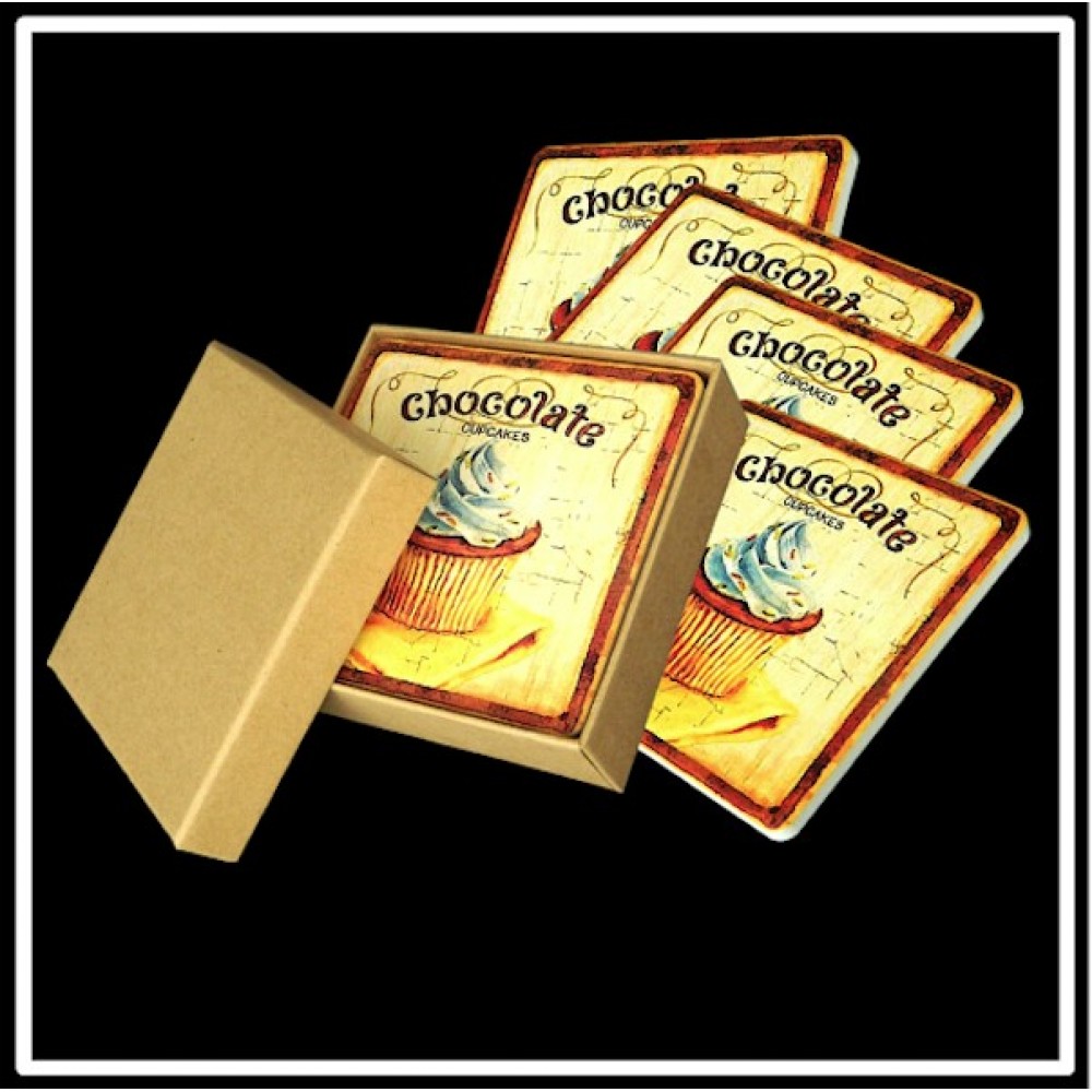 4 Square Coaster Gift Box Set Logo Branded