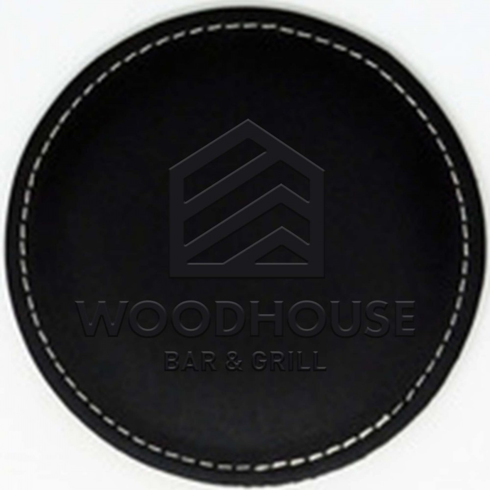 Benson Bonded Leather Round Coaster Single : Single with Logo