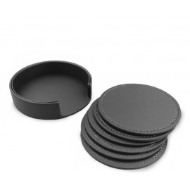 Round Leather Coaster Set - Set of 6 with Logo