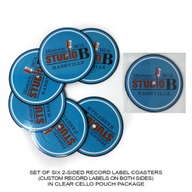2-Sided Record Label Coasters - Set of 6 - Clear Cello Pouch (No Imprint) with Logo  2-Sided Record Label Coasters - Set of 6 - Clear Cello Pouch (No Imprint) with Logo