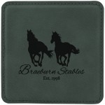 4" Leatherette Gray Coaster Custom Printed