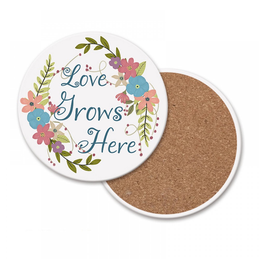 Promotional Round Absorbent Stone Coaster With Cork Backing