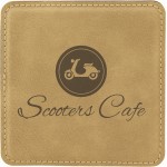 4" x 4" Square Light Brown Laserable Leatherette Coaster with Logo