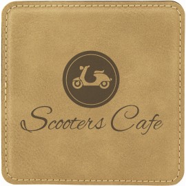 4" x 4" Square Light Brown Laserable Leatherette Coaster with Logo  4" x 4" Square Light Brown Laserable Leatherette Coaster with Logo