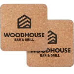 Laser Engraved Recycled 3mm Square Cork Coaster - 2 Sided, Square with Logo