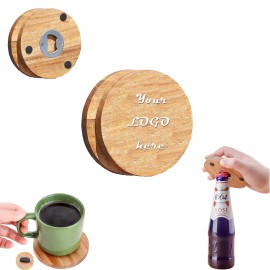Promotional Wood Coaster Set With Built-In Bottle Opener