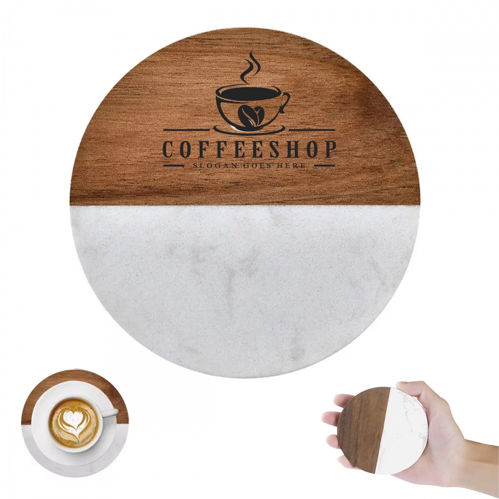 Marble Wood Spliced Coaster with Logo