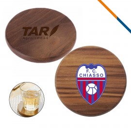 Brock Walnut Round Coaster with Logo