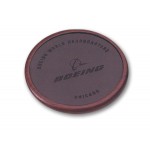 Solid Wood & Leather Single Coaster with Logo