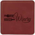 Leatherette Square Coaster (Rose Red) with Logo