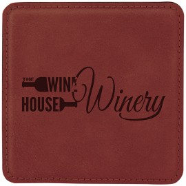 Leatherette Square Coaster (Rose Red) with Logo  Leatherette Square Coaster (Rose Red) with Logo