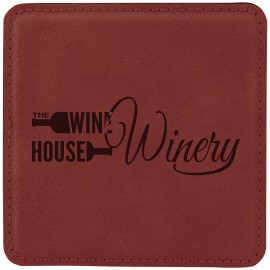 Leatherette Square Coaster (Rose Red) with Logo