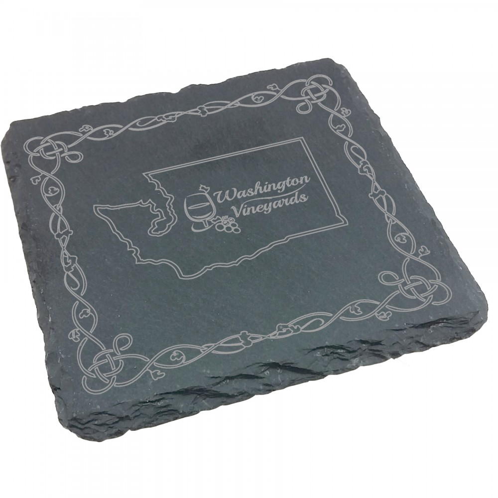 Square Etched Slate Coaster with Logo