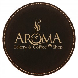 Leatherette Round Coasters (4") with Logo  Leatherette Round Coasters (4") with Logo