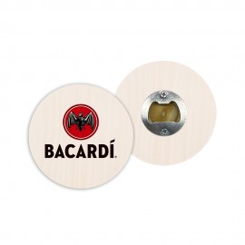 Pop-a-Top Wood Coasters with Bottle Opener Back (3.75") Round with Logo