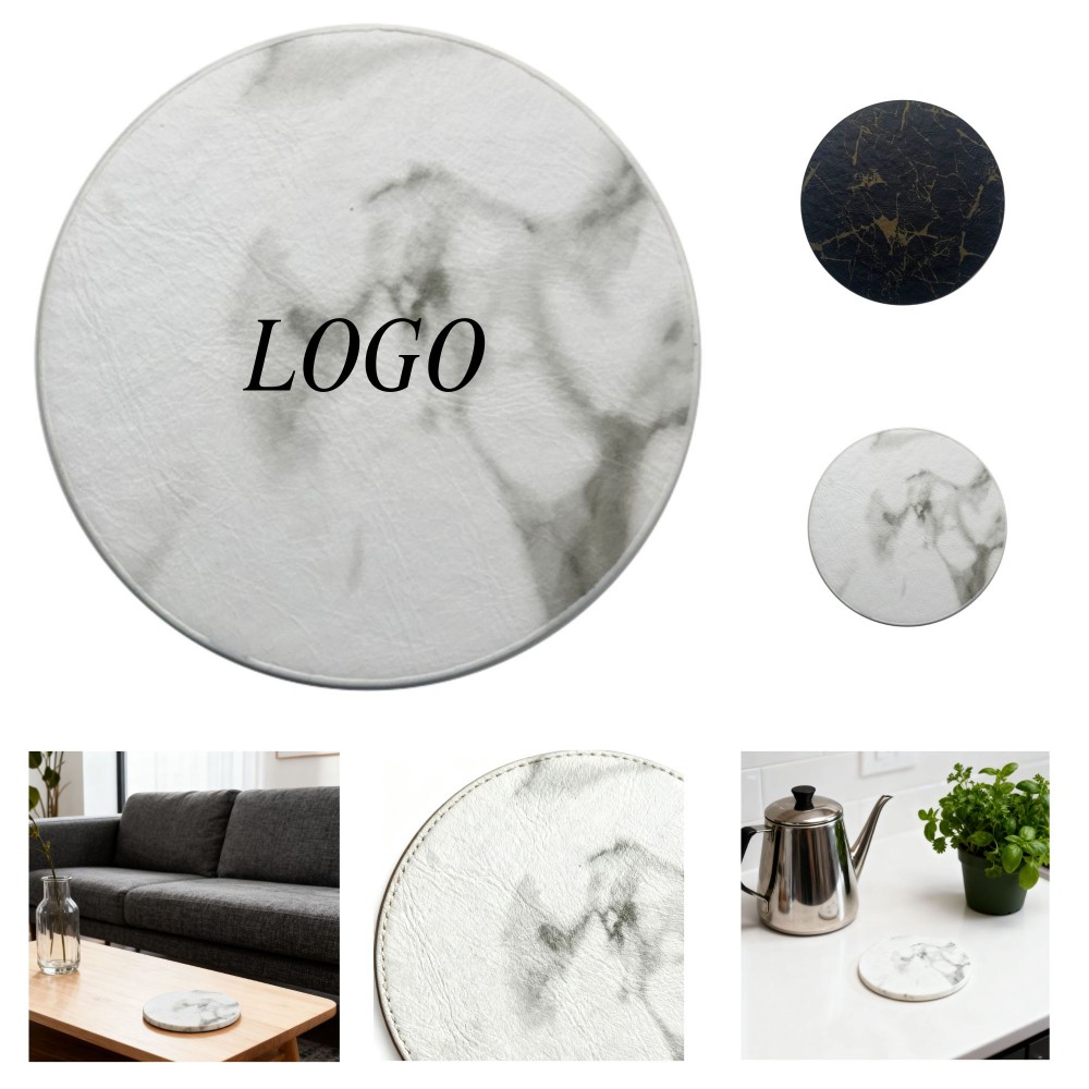Marble patterned PU coaster with Logo