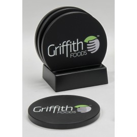 Promotional 4-Pc Round Smooth-Texture Coaster Set w/Base