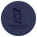 Round Coaster, Blue Faux Leather, 4x4" Logo Branded