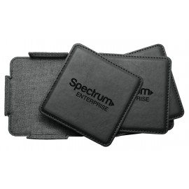Logo Branded Black & Gray Leatherette Coaster Set  Logo Branded Black & Gray Leatherette Coaster Set