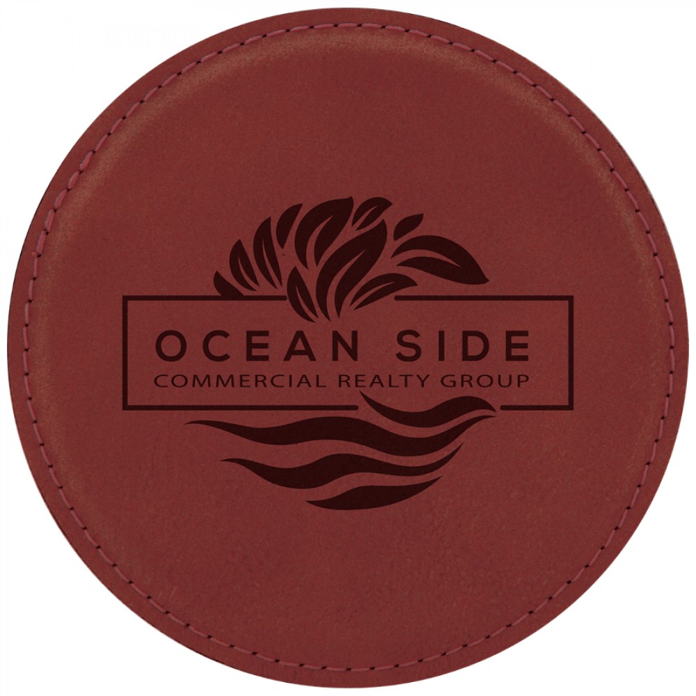 Round Coaster - Rose - Leatherette with Logo