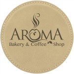Personalized 4" Round Light Brown Laserable Leatherette Coaster