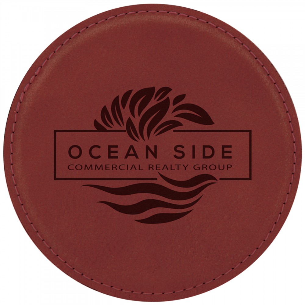 Custom 4" Round Rose Laserable Leatherette Coaster