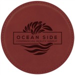 Custom 4" Round Rose Laserable Leatherette Coaster