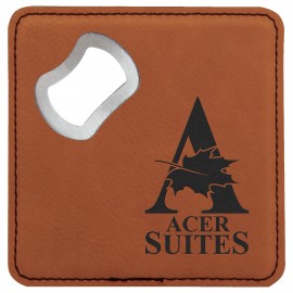 Coaster Bottle Opener, Rawhide Faux Leather with Logo