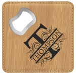 Customized Coaster Bottle Opener, Bamboo Color Faux Leather