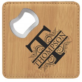 Customized Coaster Bottle Opener, Bamboo Color Faux Leather  Customized Coaster Bottle Opener, Bamboo Color Faux Leather