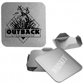 Personalized Steel 6 Piece Square Coaster Set w/Stand & Custom Imprint